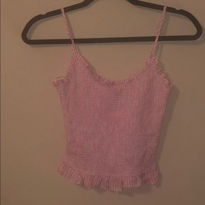 White and pink plaid ruched crop top